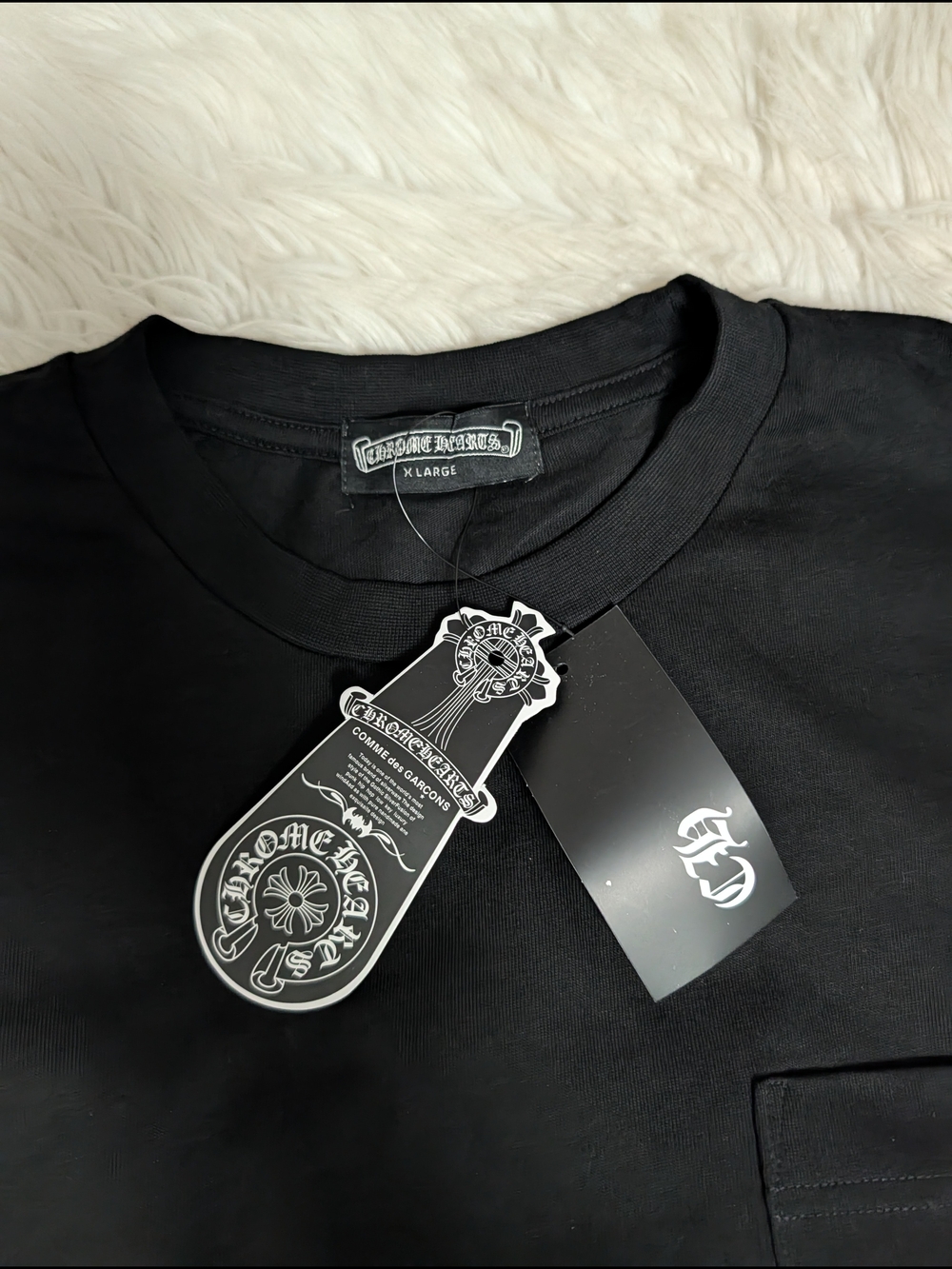 Chrome Hearts Black Short-Sleeve Pocket Tee with Logo Tags